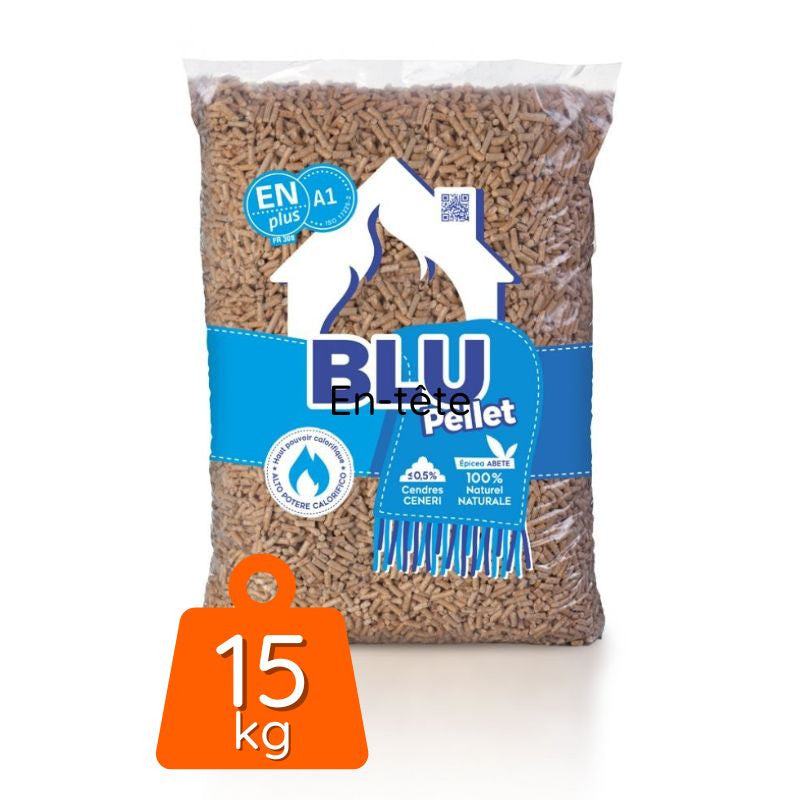 Granulés de bois BLU PELLET 100% Epicea- EnPlus A1 Sac de 15kg